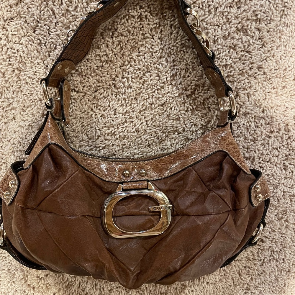 Guess Brown Shoulder Bag with Brushed Silver Hardware - Picture 7 of 9